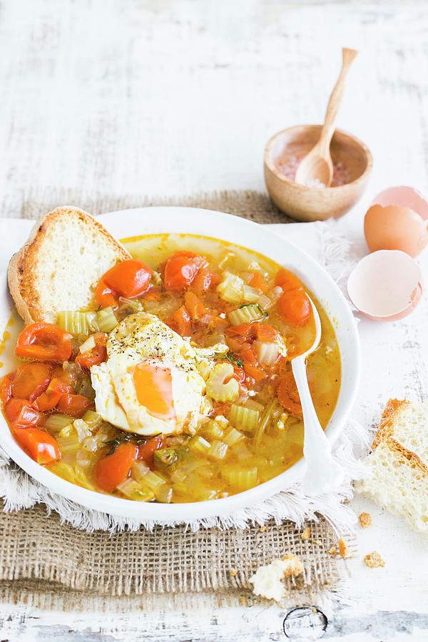 Acquacotta tuscan Vegetable Soup With Egg And Bread #2 Photograph by Maricruz Avalos Flores