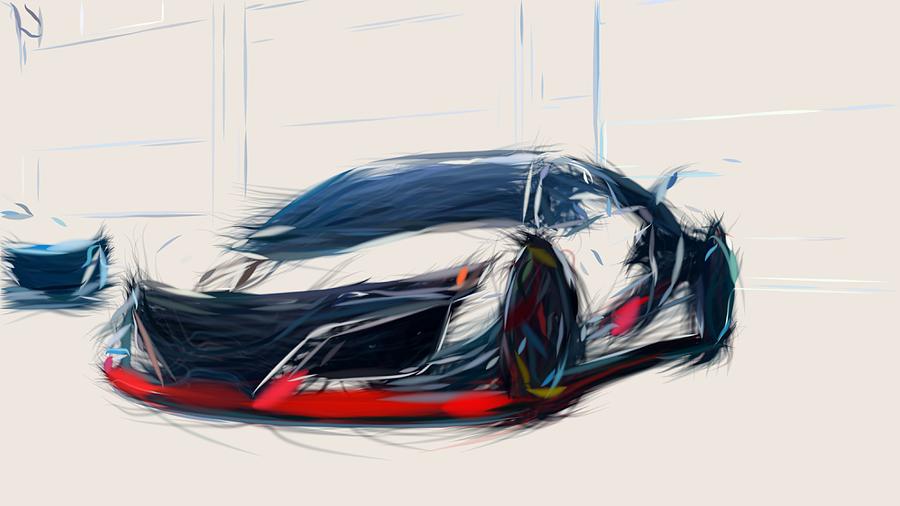 Acura NSX GT3 Draw #3 Digital Art by CarsToon Concept