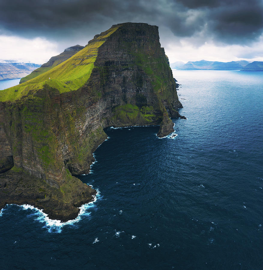 Aerial panorama of massive cliffs of Kalsoy on Faroe Islands Photograph ...