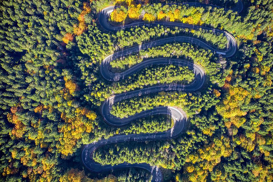 Transportation Photograph - Aerial View Of A Winding Mountain Road #2 by Daniel Chetroni
