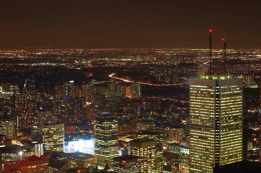 Aerial View Of Toronto Lit Up At Night #2 Photograph by Peter Muller