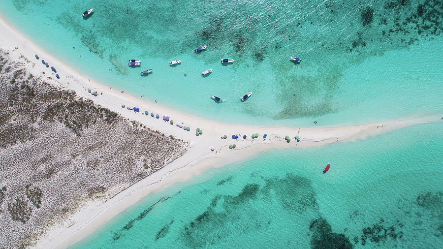 Aerial View Tropical beach of island Cayo de Agua, Los Roques ...