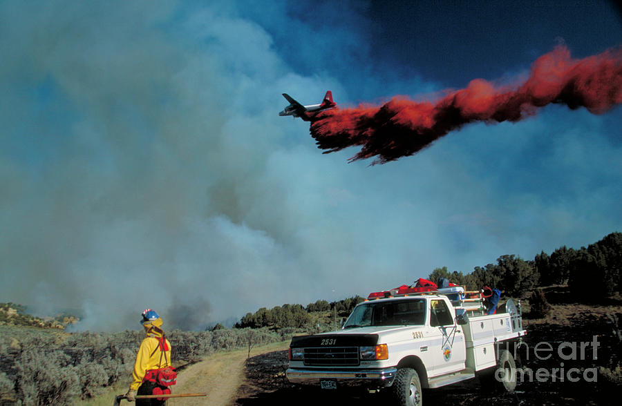 Truck Photograph - Aircraft Releases Fire Retardant #2 by Kari Greer/science Photo Library