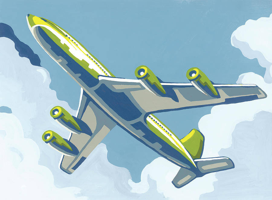 Transportation Drawing - Airplane in the Sky #2 by CSA Images
