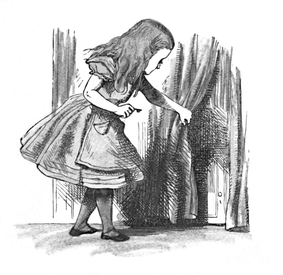 Alice Looking At A Small Door #2 Drawing by Print Collector
