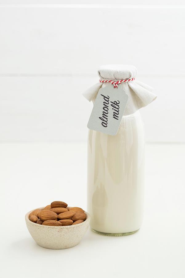 Almond Milk In A Glass Bottle With A Label #2 Photograph by Elisabeth Clfen