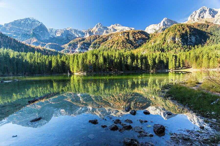 Alps, Dolomites, Tovel Lake, Italy Digital Art by Manfred Bortoli