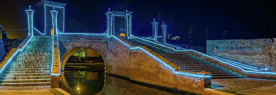 ancient bridge at night lit by Christmas lights #2 Photograph by Vivida Photo PC