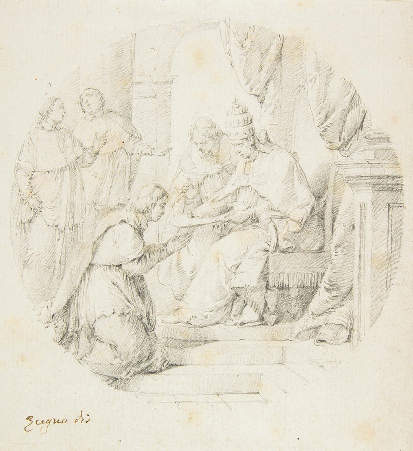 Sketch Drawing - Angelo Maria Querini Created Cardinal By Benedict Xiii by Francesco Zugno