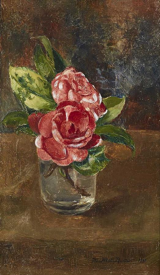 ANNA MUNTHE-NORSTEDT 1854-1936 Roses in a glass #2 Painting by Anna Munthe-norstedt