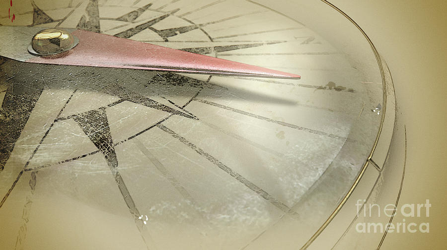 Device Digital Art - Antique Compass Closeup #2 by Allan Swart