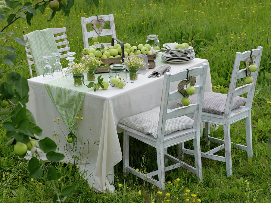 Apple Table Decoration In The Summery Meadow #2 Photograph by Friedrich Strauss