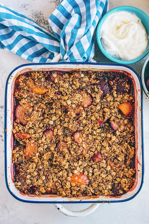 Apricot And Plum Crumble With Quinoa And Oatmeal #2 Photograph by Hein Van Tonder