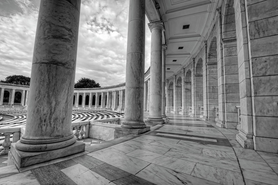Black And White Photograph - Arlington National Cemetery Memorial Amphitheater #2 by Craig Fildes