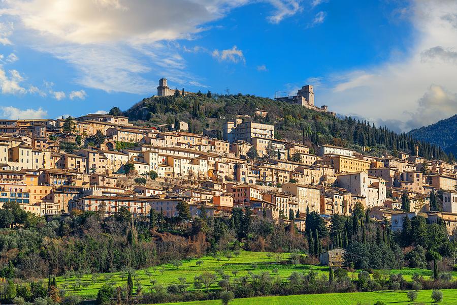 Mountain Photograph - Assisi, Italy Town Skyline #2 by Sean Pavone