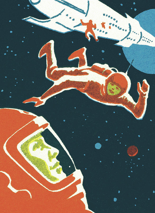 Science Fiction Drawing - Astronauts in Outer Space #2 by CSA Images