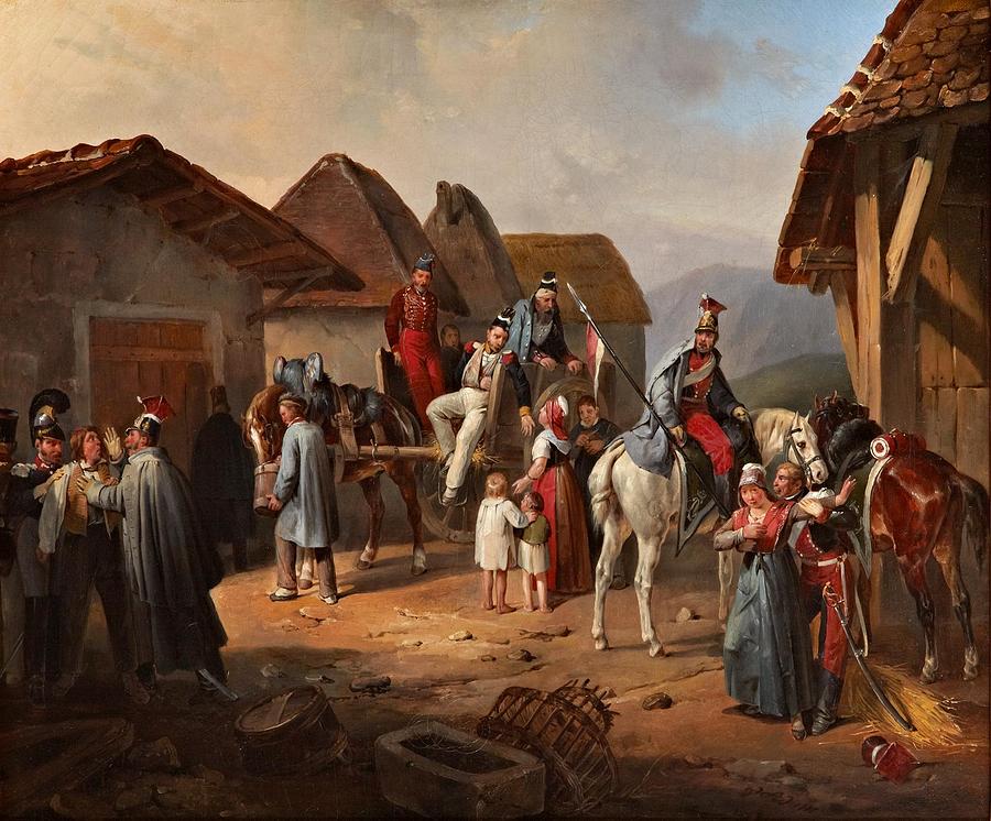 Austrian Cavalry Resting in a Village #2 Painting by MotionAge Designs