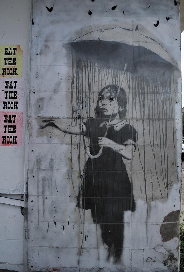 Banksy Umbrella Girl In New Orleans Graffiti Speaks Louder Than Words  #2 Photograph by Michael Hoard