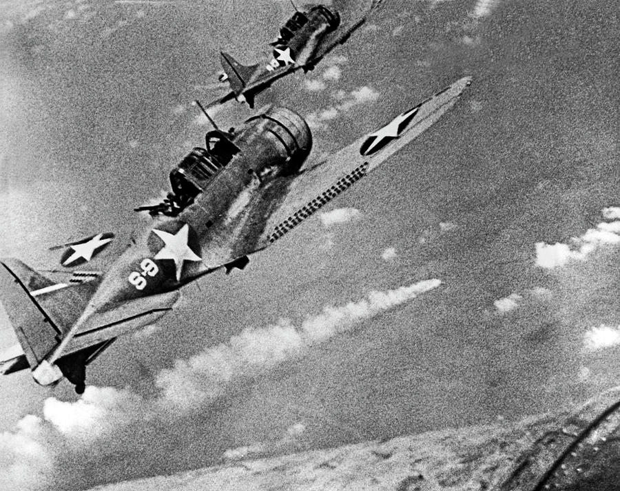 Airplane Photograph - Battle Of Midway #2 by Underwood Archives