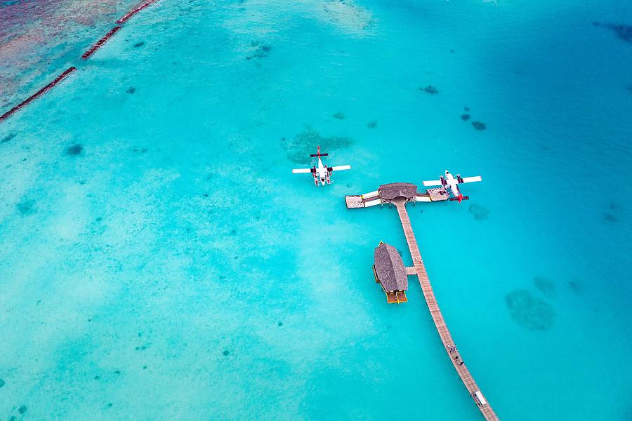 Summer Photograph - Beautiful Aerial View Of Maldives Jetty #2 by Levente Bodo
