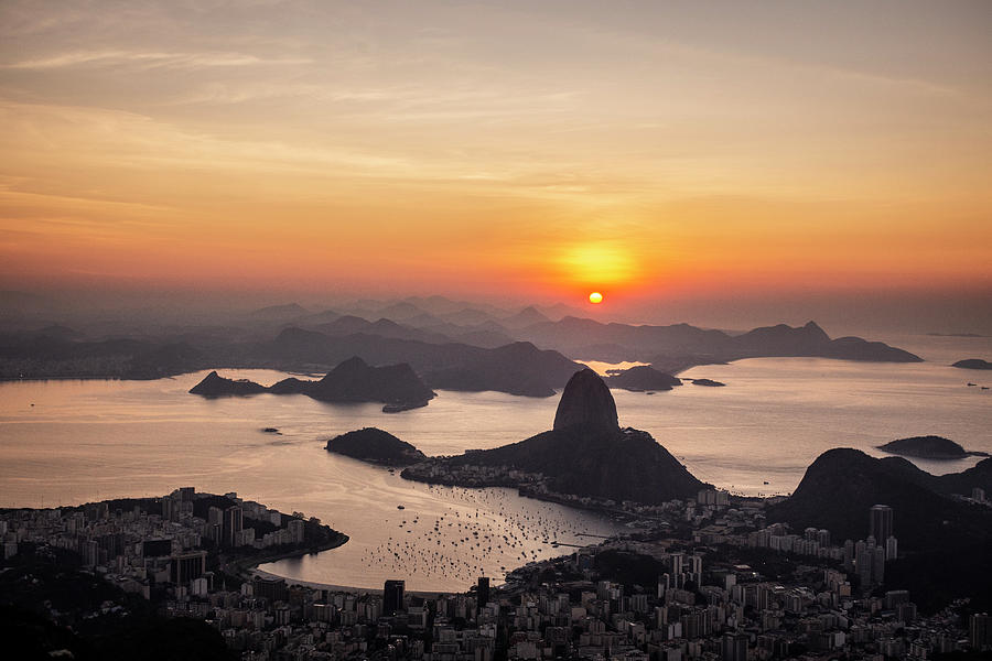 Beautiful Sunrise View From Corcovado Mountain To The Sugar Loaf ...