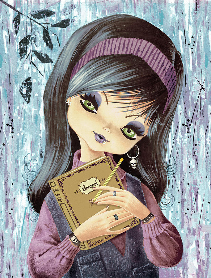 Vintage Drawing - Big-eyed girl goes goth #2 by CSA Images