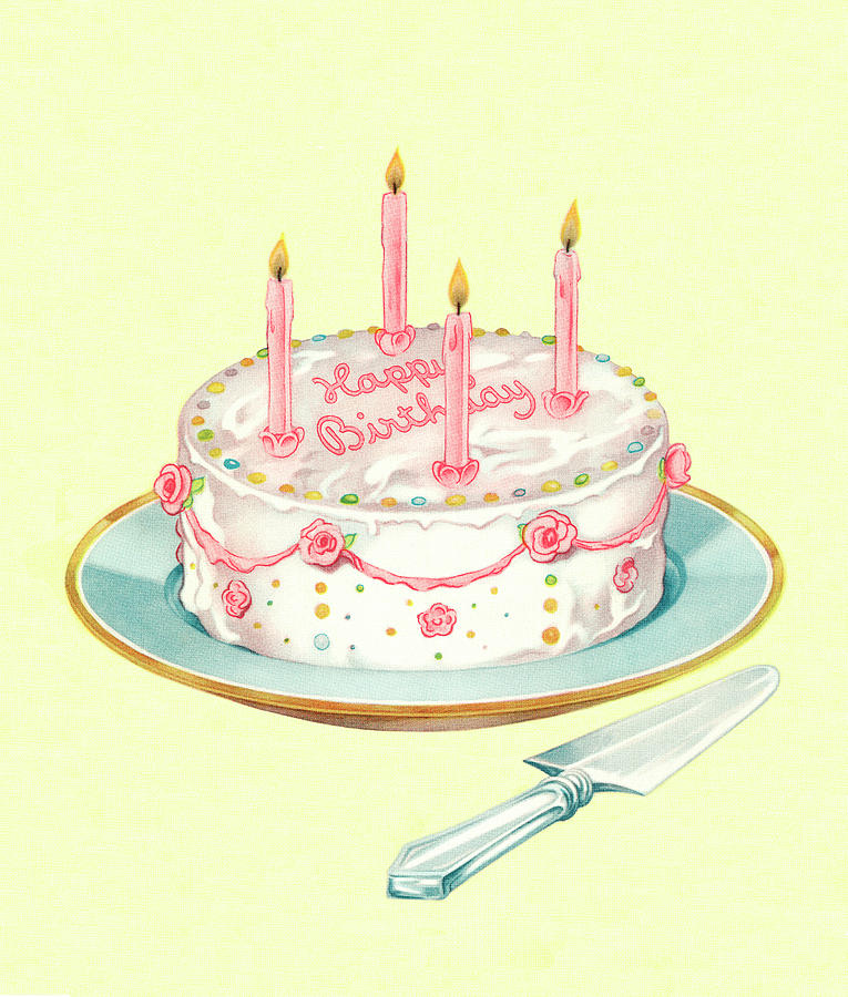 vintage birthday cake drawing