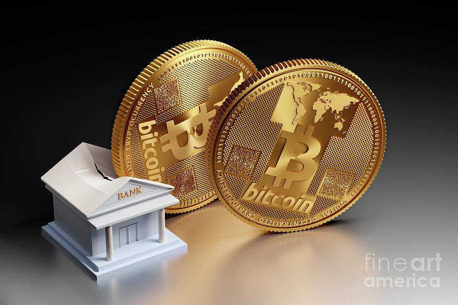 Bitcoin Destroying Banking #2 Photograph by Patrick Landmann/science Photo Library