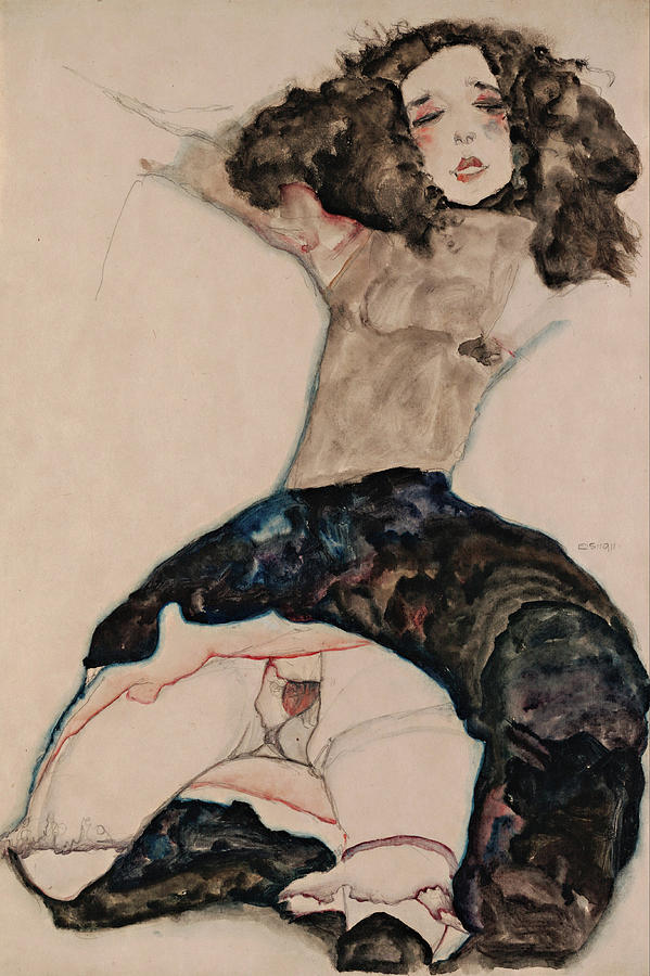 Egon Schiele Painting - Black-Haired Girl with Lifted Skirt #2 by Egon Schiele