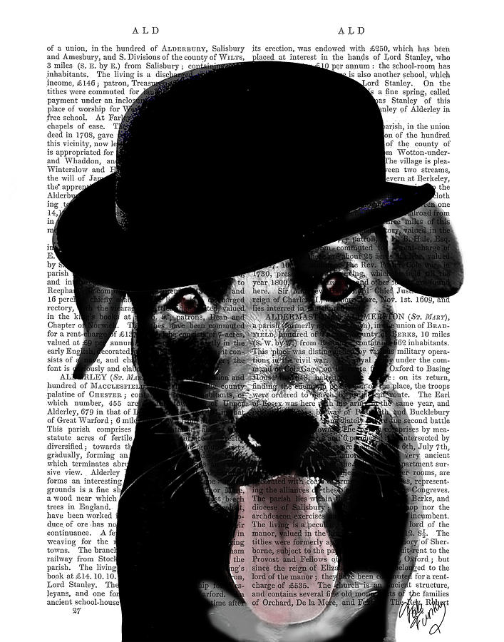 Animal Painting - Black Labrador In Bowler Hat #2 by Fab Funky