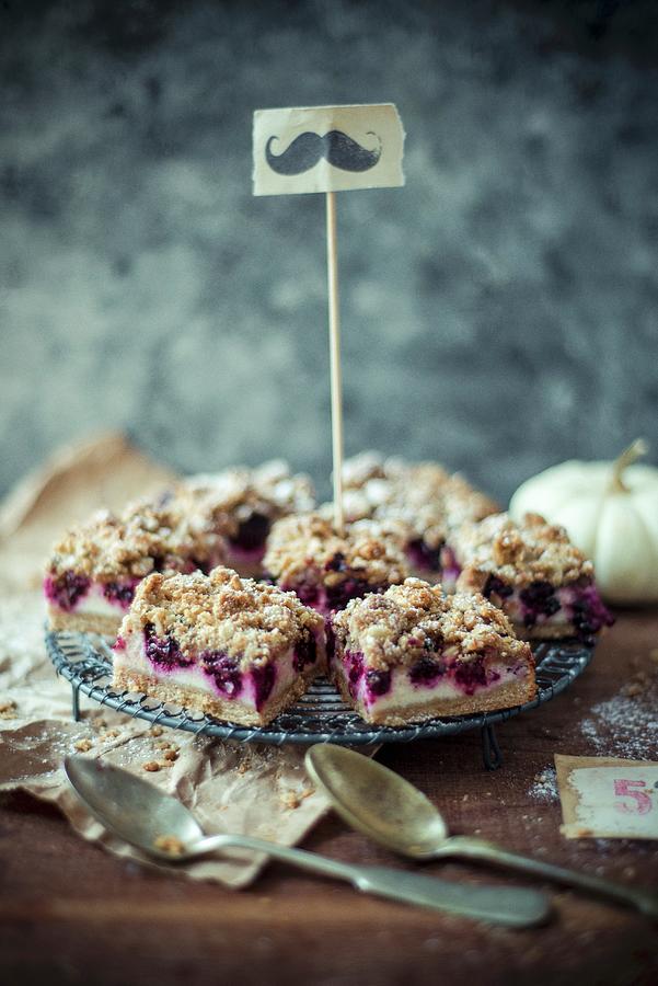 Blackberry And Oatmeal Cheesecake Squares #2 Photograph by Dziegielewska