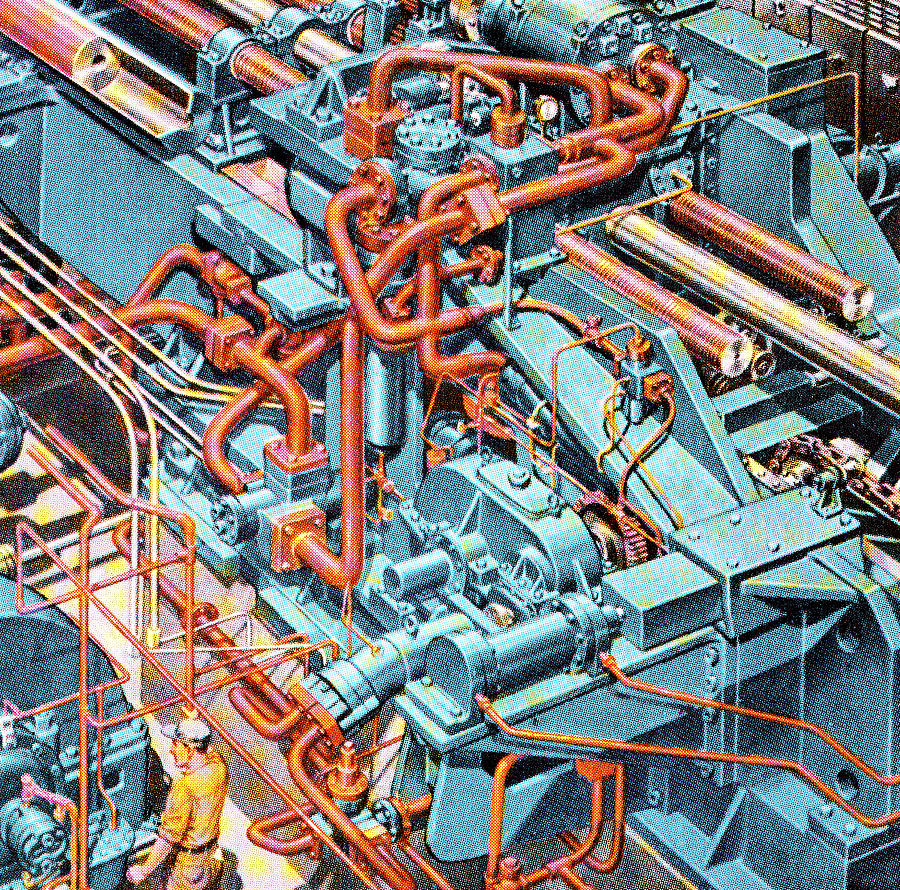 Vintage Drawing - Blue Machinery #2 by CSA Images