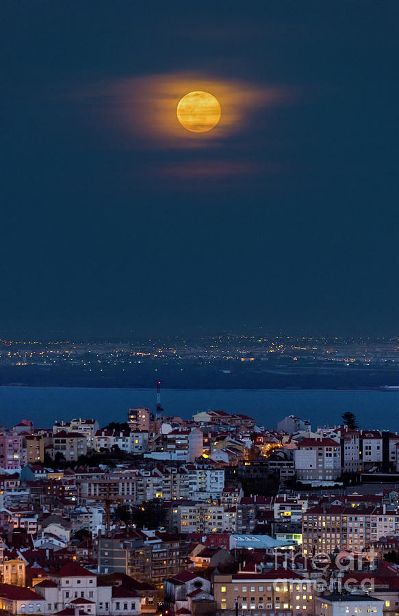 Blue Moon Rising Over Lisbon #2 Photograph by Miguel Claro/science Photo Library