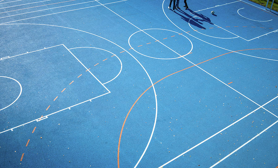 Football Photograph - Blue Sports Court A Detail Of A Colored Sports Court, Lines And Shadow #2 by Cavan Images