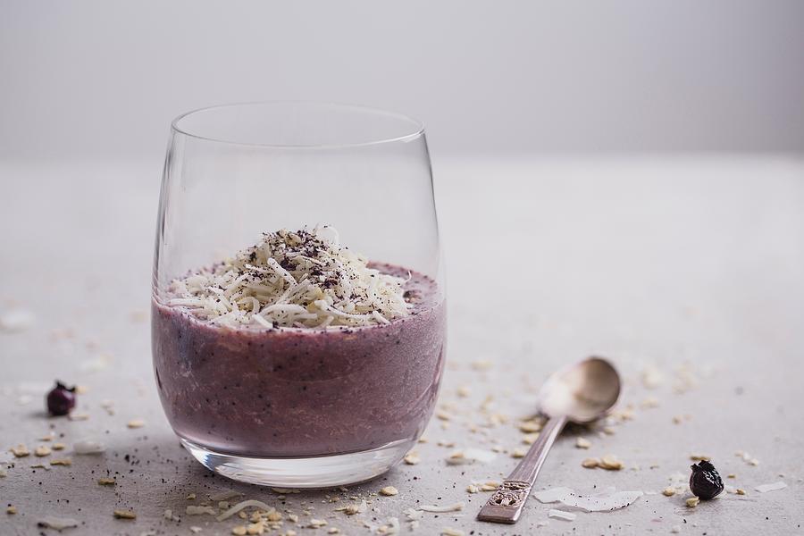 Blueberry And Banana Smoothie With Oats, Coconut Milk And Berry Powder vegan #2 Photograph by Rose Hewartson