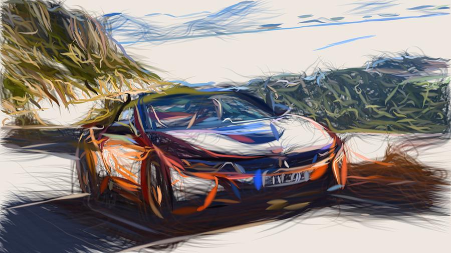 BMW i8 Roadster Drawing #3 Digital Art by CarsToon Concept