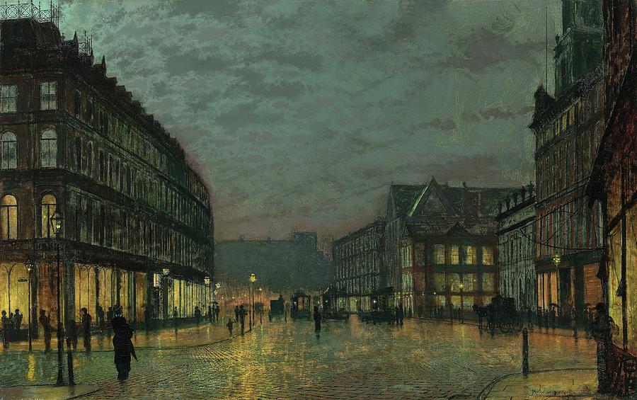 Victorian Era Painting - Boar Lane, Leeds By Lamplight by John Atkinson Grimshaw