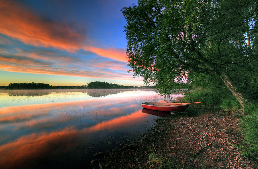 Boat On Lake Yggerydsjoen, Sweden #2 Digital Art by Jurgen Busse