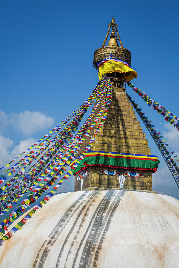 Flag Photograph - Boudhanath Stupa, An Iconic Buddhist Site In Kathmandu, Nepal. #2 by Cavan Images