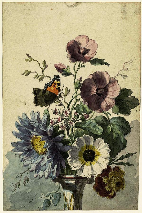 Bouquet of Flowers with a Butterfly. Painting by Willem van Leen