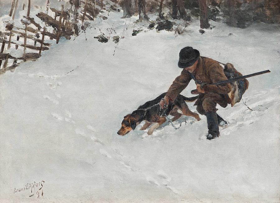 Bruno Liljefors, Hunter With Dog Painting