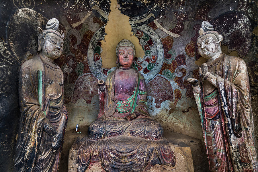 Buddha and Bodhisattvas Maijishan Grottoes Tianshui Gansu China #2 Photograph by Adam Rainoff