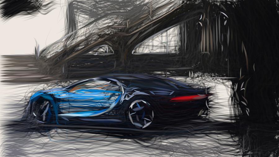 Bugatti Chiron Drawing #3 Digital Art by CarsToon Concept