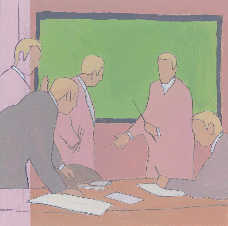 Vintage Drawing - Business Meeting #2 by CSA Images
