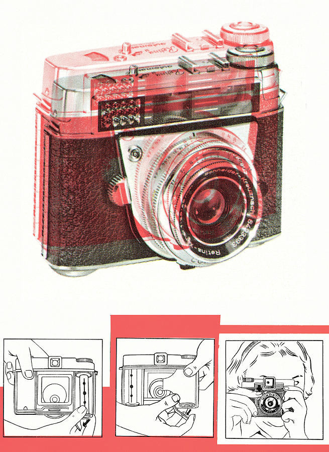 Vintage Drawing - Camera pattern #2 by CSA Images
