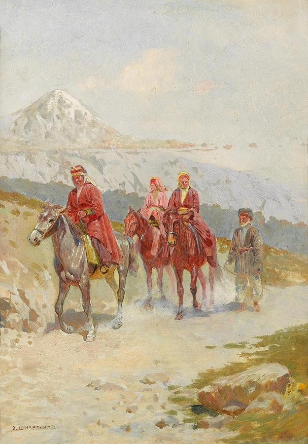 Caucasians on Horseback #2 Painting by Oskar Schmerling