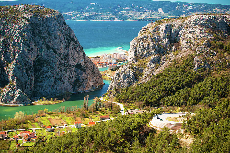 Cetina river canyon and mouth in Omis view from above #2 Photograph by Brch Photography