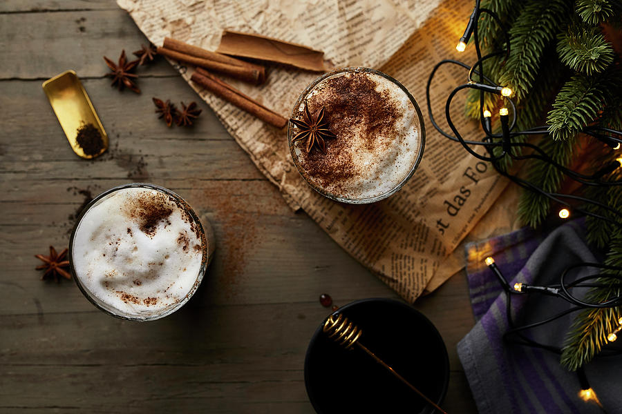 Chai Latte In Glasses With Milk Foam, Cinnamon And Anise Stars #2 Photograph by Natasa Dangubic