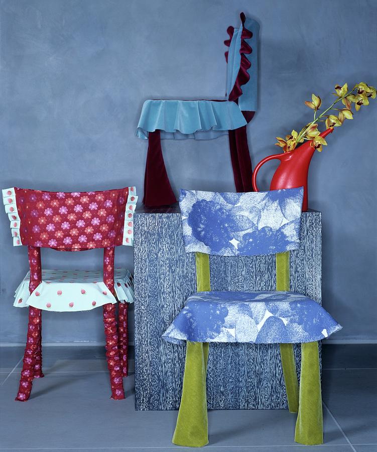 Chairs With Hand-sewn Covers Made From Various Fabrics #2 Photograph by Matteo Manduzio
