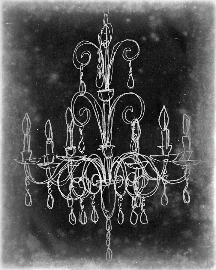Black And White Painting - Chalkboard Chandelier Sketch II #2 by Ethan Harper